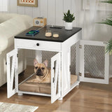 Dog Crate Furniture, Wooden Dog Kennel End Table with USB Charging Station, Storage Drawer, Double Latched Door, Furnitu Allen Cozy Haven Store