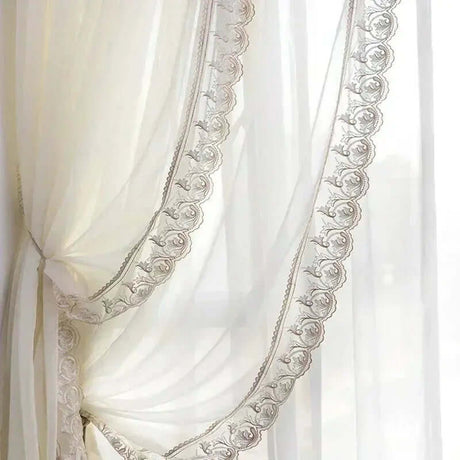 Elegant French-Inspired Imitation Luster Lace Blackout Curtains with American Stitching for Living Room and Bedroom-Allen Cozy Haven Store