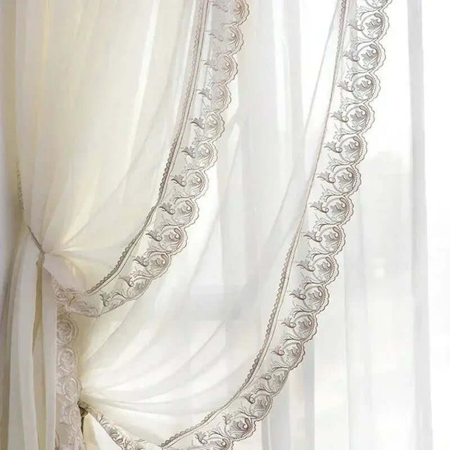 Elegant French-Inspired Imitation Luster Lace Blackout Curtains with American Stitching for Living Room and Bedroom-Allen Cozy Haven Store
