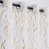 Elegant Tree Branch Sheer Curtains for Bedroom - Metallic Gold and White Grommet Window Treatment Set, 63 Inch Length, 2 Panels (52 x 63 Inch)-Allen Cozy Haven Store