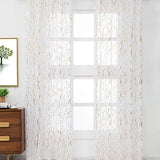 Elegant Tree Branch Sheer Curtains for Bedroom - Metallic Gold and White Grommet Window Treatment Set, 63 Inch Length, 2 Panels (52 x 63 Inch)-Allen Cozy Haven Store
