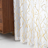 Elegant Tree Branch Sheer Curtains for Bedroom - Metallic Gold and White Grommet Window Treatment Set, 63 Inch Length, 2 Panels (52 x 63 Inch)-Allen Cozy Haven Store