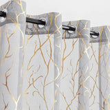 Elegant Tree Branch Sheer Curtains for Bedroom - Metallic Gold and White Grommet Window Treatment Set, 63 Inch Length, 2 Panels (52 x 63 Inch)-Allen Cozy Haven Store