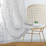 Elegant Tree Branch Sheer Curtains for Bedroom - Metallic Gold and White Grommet Window Treatment Set, 63 Inch Length, 2 Panels (52 x 63 Inch)-Allen Cozy Haven Store