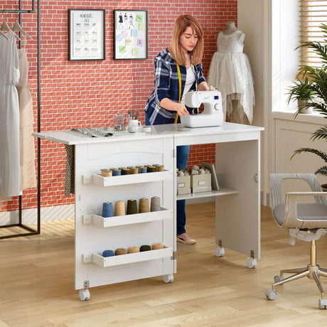 Folding Sewing Craft Table Shelf Storage Cabinet Home Furniture-Allen Cozy Haven Store