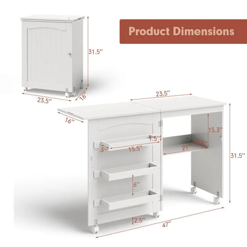 Folding Sewing Craft Table Shelf Storage Cabinet Home Furniture-Allen Cozy Haven Store