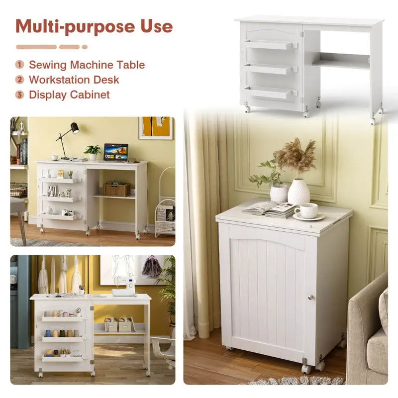 Folding Sewing Craft Table Shelf Storage Cabinet Home Furniture-Allen Cozy Haven Store