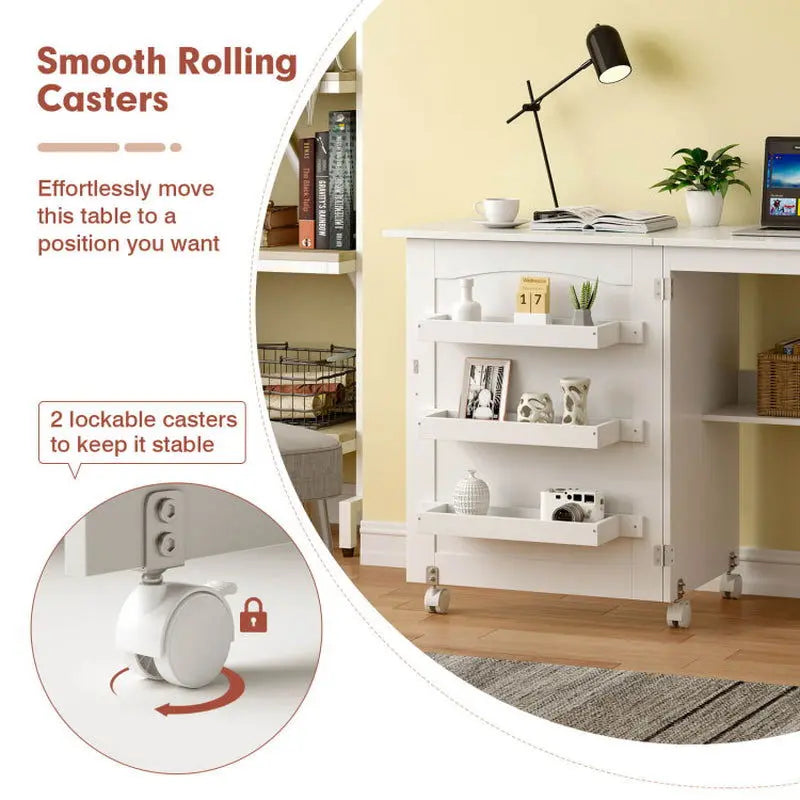 Folding Sewing Craft Table Shelf Storage Cabinet Home Furniture-Allen Cozy Haven Store