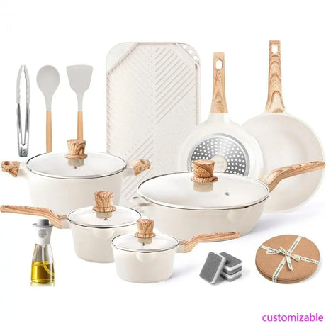 Granite Nonstick Cookware Set, 20-Piece Kitchen Pots and Pans, Induction Compatible, Grayish Color Allen Cozy Haven Store