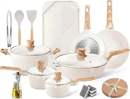 Granite Nonstick Cookware Set, 20-Piece Kitchen Pots and Pans, Induction Compatible, Grayish Color Allen Cozy Haven Store