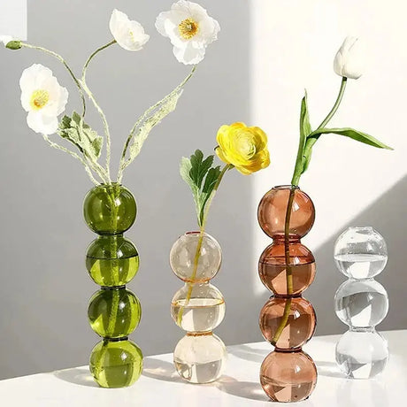 Hand blown Stained Flower Bubble Glass Vase Allen Cozy Haven Store