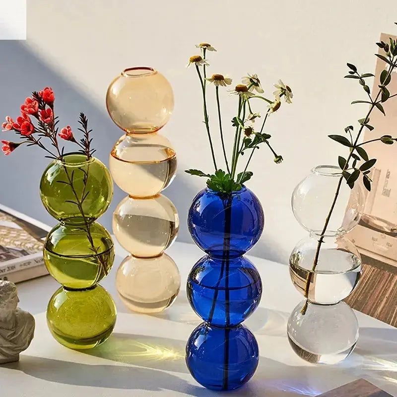 Hand blown Stained Flower Bubble Glass Vase Allen Cozy Haven Store