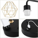 Industrial USB Desk Lamp, Edison Desk Lamp Gold Metal Cage Table Lamp with 2 USB Ports and 1 AC Outlet-Allen Cozy Haven Store