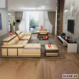 Italian Genuine Leather Sectional Sofa Set with Adjustable Headrests and Bluetooth Speaker Allen Cozy Haven Store