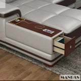 Italian Genuine Leather Sectional Sofa Set with Adjustable Headrests and Bluetooth Speaker Allen Cozy Haven Store