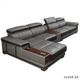 Italian Genuine Leather Sectional Sofa Set with Adjustable Headrests and Bluetooth Speaker Allen Cozy Haven Store