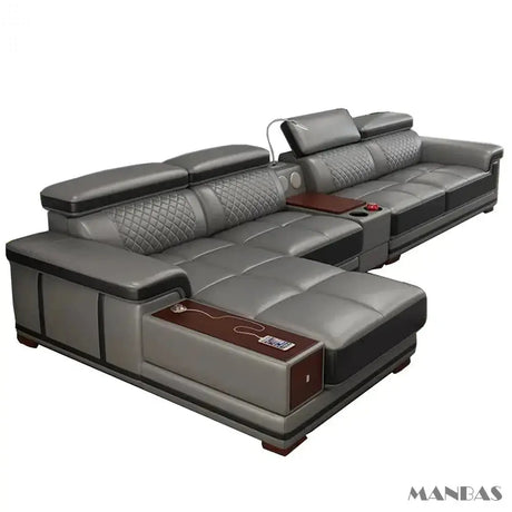 Italian Genuine Leather Sectional Sofa Set with Adjustable Headrests and Bluetooth Speaker Allen Cozy Haven Store