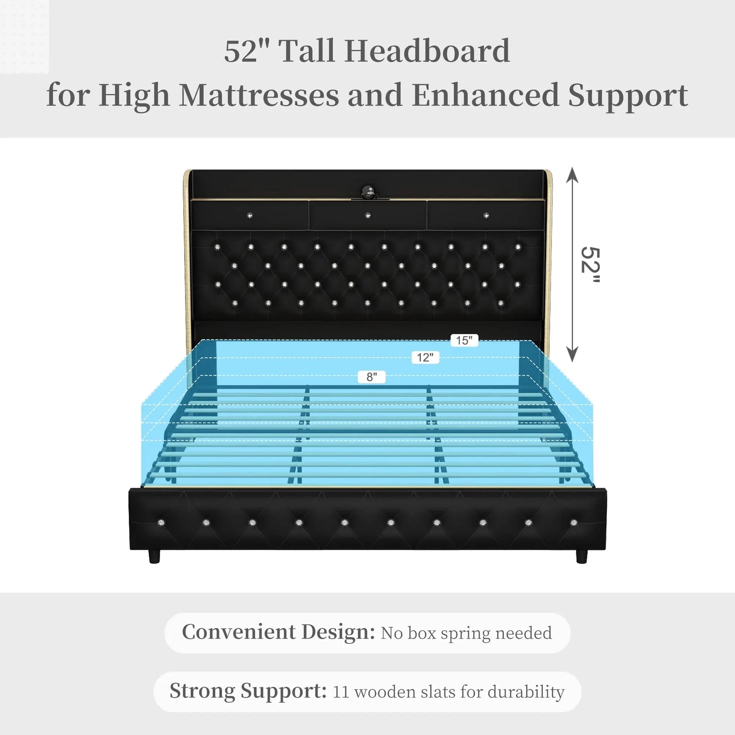 LED Bed Frame with Galaxy Star Projector, 2 Drawers, 52" PU Headboard with Charging Station, Noise Free, No Box Spring Allen Cozy Haven Store