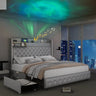 LED Bed Frame with Galaxy Star Projector, 2 Drawers, 52" PU Headboard with Charging Station, Noise Free, No Box Spring Allen Cozy Haven Store