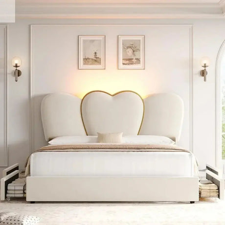 LED Queen  size Bed Frame with 4 Storage Drawers Allen Cozy Haven Store