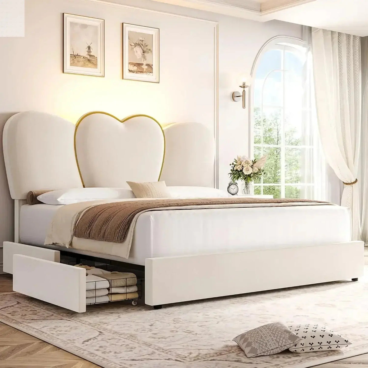 LED Queen  size Bed Frame with 4 Storage Drawers Allen Cozy Haven Store