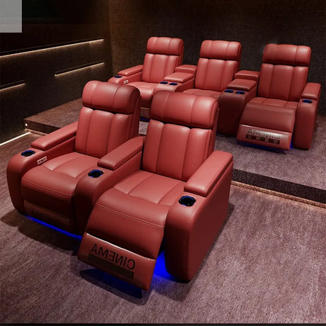 MINGDIBAO Luxury Electric Recliner Cinema Chair with Cup Holder, Genuine Leather Upholstery, LED Lighting – Home Theater Seating Allen Cozy Haven Store