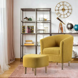 Modern Accent Chair, Upholstered Arm Chair Linen Fabric Single Sofa Chair with Ottoman Foot Rest Mustard Yellow Comfy Armchair f Allen Cozy Haven Store