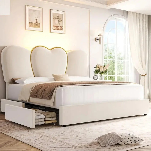 Modern Velvet Upholstered Platform, King LED Bed Frame Allen Cozy Haven Store