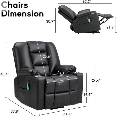 Power Lift Chair with Heat and Massage, with 2 Cup Holders, Side Pocket, USB and Type-c Port,  Faux Leather Lift Recliner Chair Allen Cozy Haven Store
