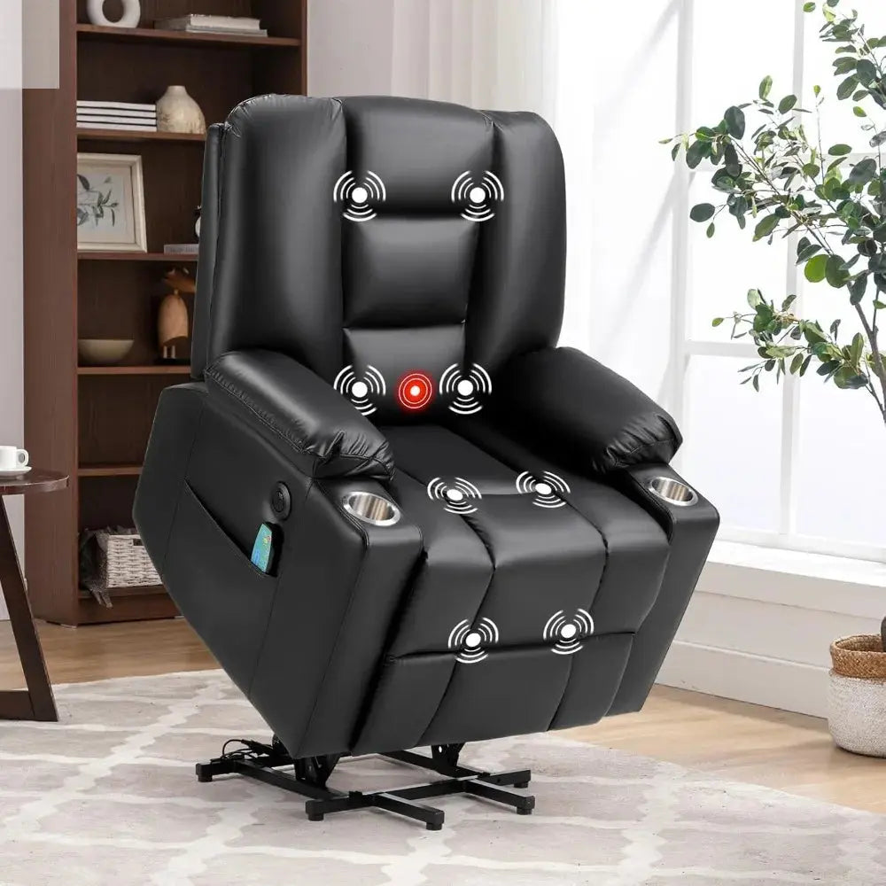 Power Lift Chair with Heat and Massage, with 2 Cup Holders, Side Pocket, USB and Type-c Port,  Faux Leather Lift Recliner Chair Allen Cozy Haven Store