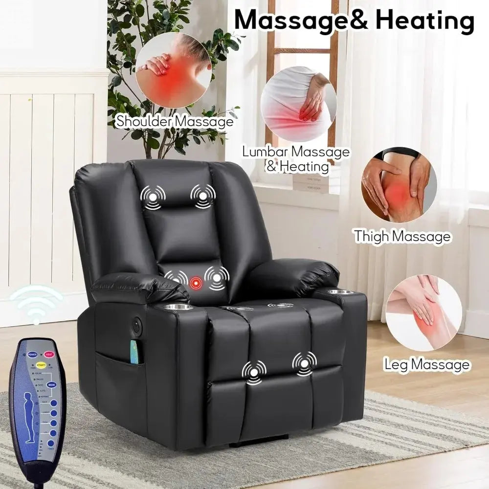 Power Lift Chair with Heat and Massage, with 2 Cup Holders, Side Pocket, USB and Type-c Port,  Faux Leather Lift Recliner Chair Allen Cozy Haven Store