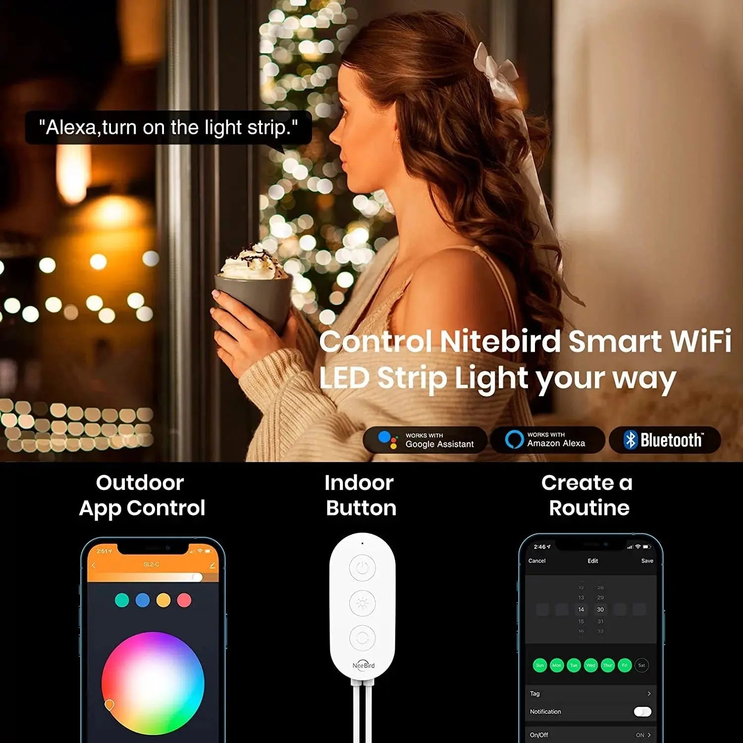 SL2W 16Ft Smart LED Strip Lights - App-Controlled RGB Color Changing Lights Compatible with Alexa and Google Assistant for Bedroom Ambiance-Allen Cozy Haven Store