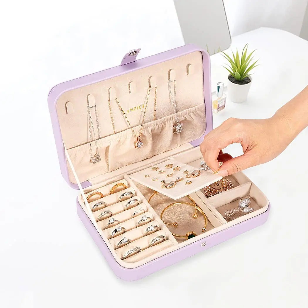 Elegant Lavender PU Leather Jewelry Organizer Case for Women and Girls-Allen Cozy Haven Store