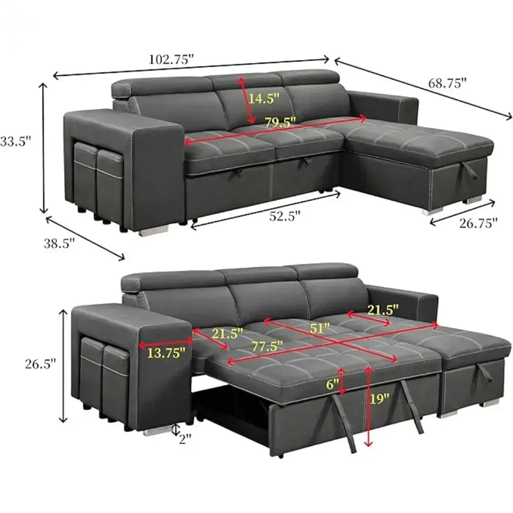 Sofa Couch with Reversible Storage Chaise and More Features Allen Cozy Haven Store
