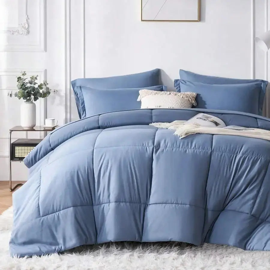 Solid Blue Microfiber Comforter Set Queen - Lightweight, All-Season, 4-Piece Bedding Allen Cozy Haven Store