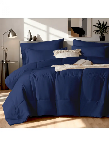 Solid Blue Microfiber Comforter Set Queen - Lightweight, All-Season, 4-Piece Bedding Allen Cozy Haven Store