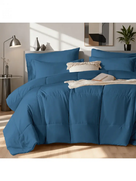 Solid Blue Microfiber Comforter Set Queen - Lightweight, All-Season, 4-Piece Bedding Allen Cozy Haven Store