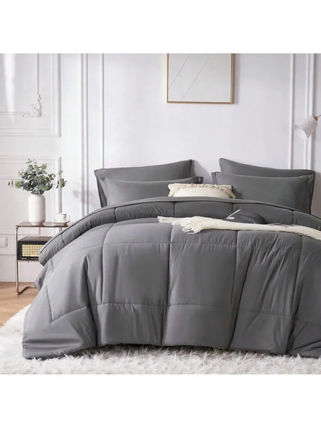 Solid Blue Microfiber Comforter Set Queen - Lightweight, All-Season, 4-Piece Bedding Allen Cozy Haven Store