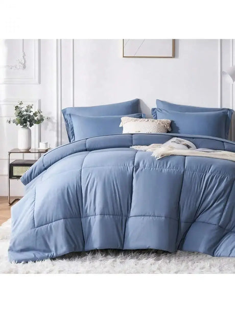 Solid Blue Microfiber Comforter Set Queen - Lightweight, All-Season, 4-Piece Bedding Allen Cozy Haven Store