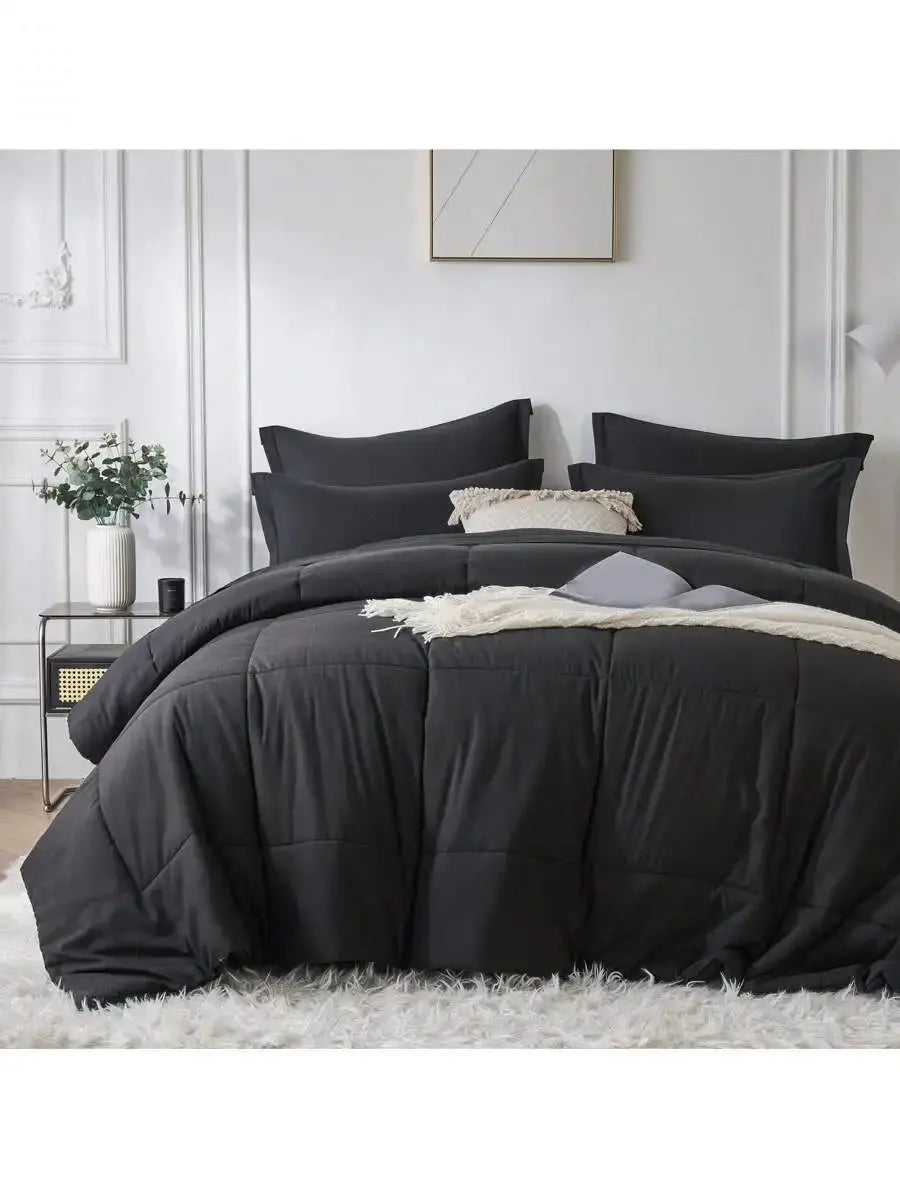 Solid Blue Microfiber Comforter Set Queen - Lightweight, All-Season, 4-Piece Bedding Allen Cozy Haven Store