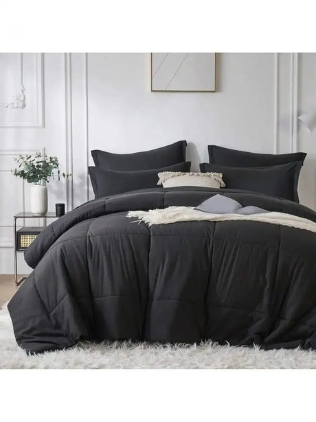 Solid Blue Microfiber Comforter Set Queen - Lightweight, All-Season, 4-Piece Bedding Allen Cozy Haven Store