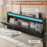 US Shipping Queen Bed Frame with Storage Headboard 4 Drawers LED Lights Charging Station Leather Upholstered Platform Bed No Allen Cozy Haven Store