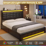 US Shipping Queen Bed Frame with Storage Headboard 4 Drawers LED Lights Charging Station Leather Upholstered Platform Bed No Allen Cozy Haven Store