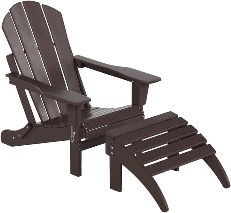 WO Home Furniture Adirondack Chair Outdoor Ottoman Set of 2 PCS Classic Patio Furniture (Dark Brown)-Allen Cozy Haven Store