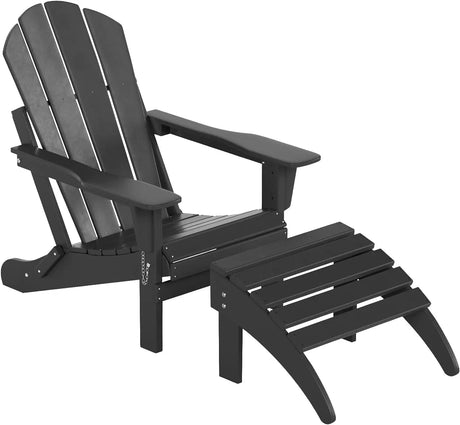 WO Home Furniture Adirondack Chair Outdoor Ottoman Set of 2 PCS Classic Patio Furniture (Gray)-Allen Cozy Haven Store