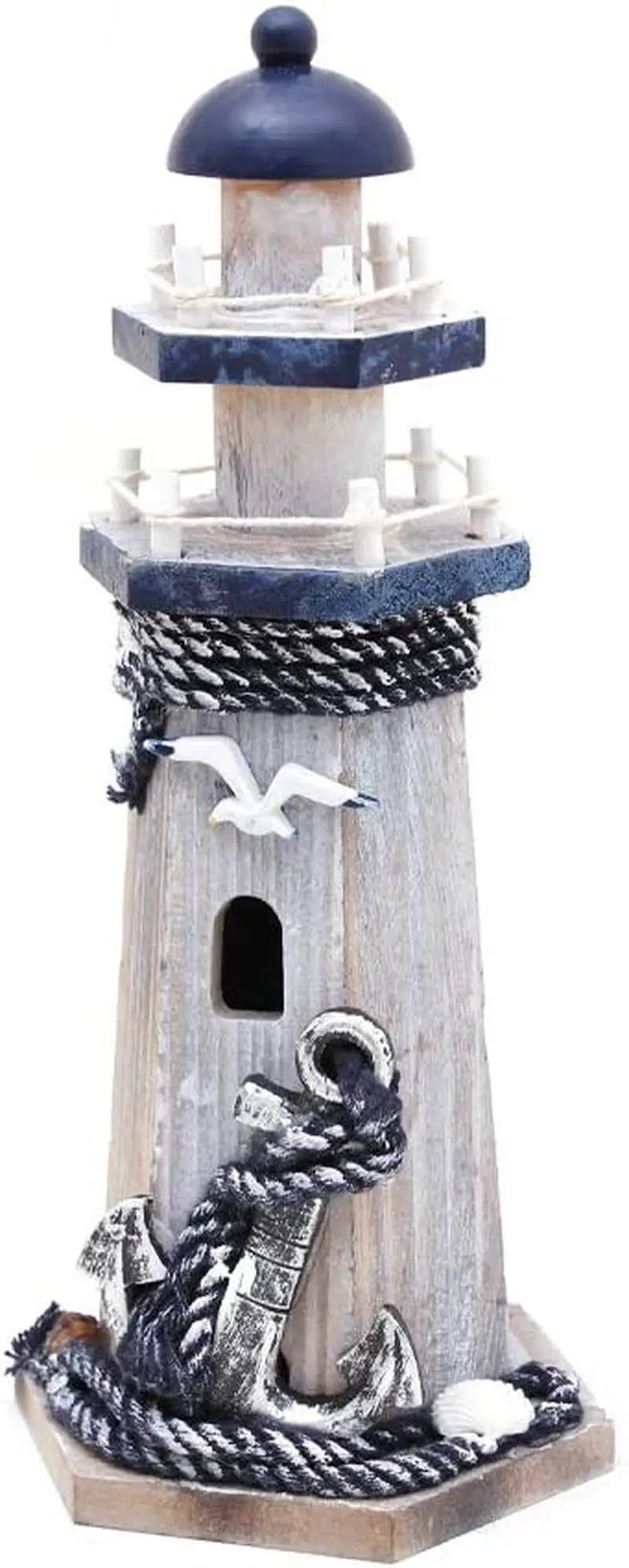 "10.25” Wooden Lighthouse Ornament - Nautical Tabletop Decoration for Coastal and Beach House Decor"-Allen Cozy Haven Store