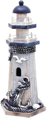 "10.25” Wooden Lighthouse Ornament - Nautical Tabletop Decoration for Coastal and Beach House Decor"-Allen Cozy Haven Store