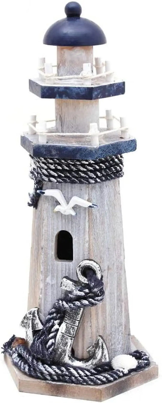 "10.25” Wooden Lighthouse Ornament - Nautical Tabletop Decoration for Coastal and Beach House Decor"-Allen Cozy Haven Store