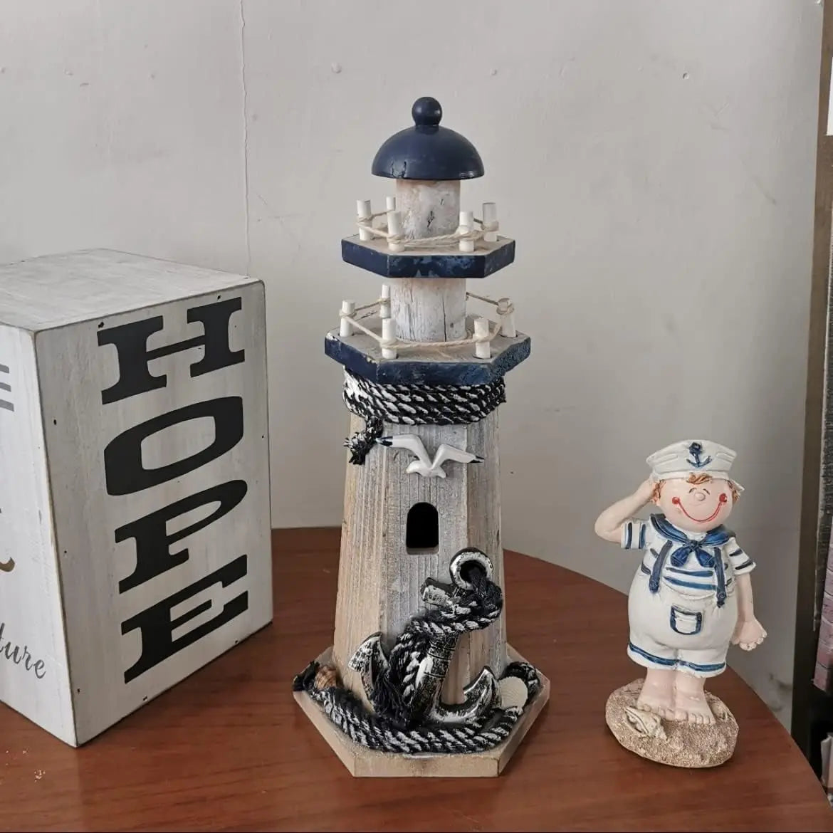 "10.25” Wooden Lighthouse Ornament - Nautical Tabletop Decoration for Coastal and Beach House Decor"-Allen Cozy Haven Store