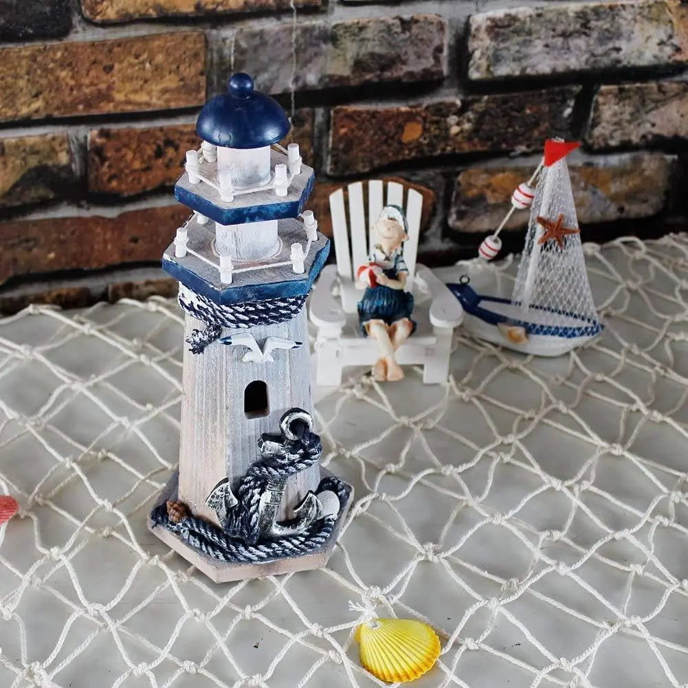 "10.25” Wooden Lighthouse Ornament - Nautical Tabletop Decoration for Coastal and Beach House Decor"-Allen Cozy Haven Store